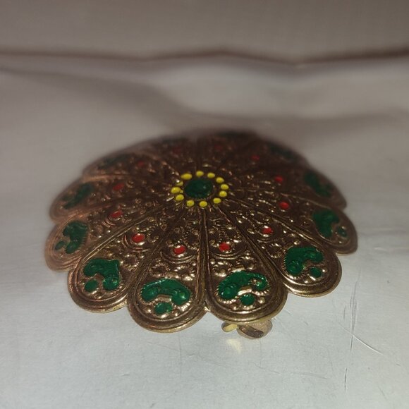 Boho Brooch Arabesque Gold and Green Vintage Bohemian intricate design old - Picture 4 of 5